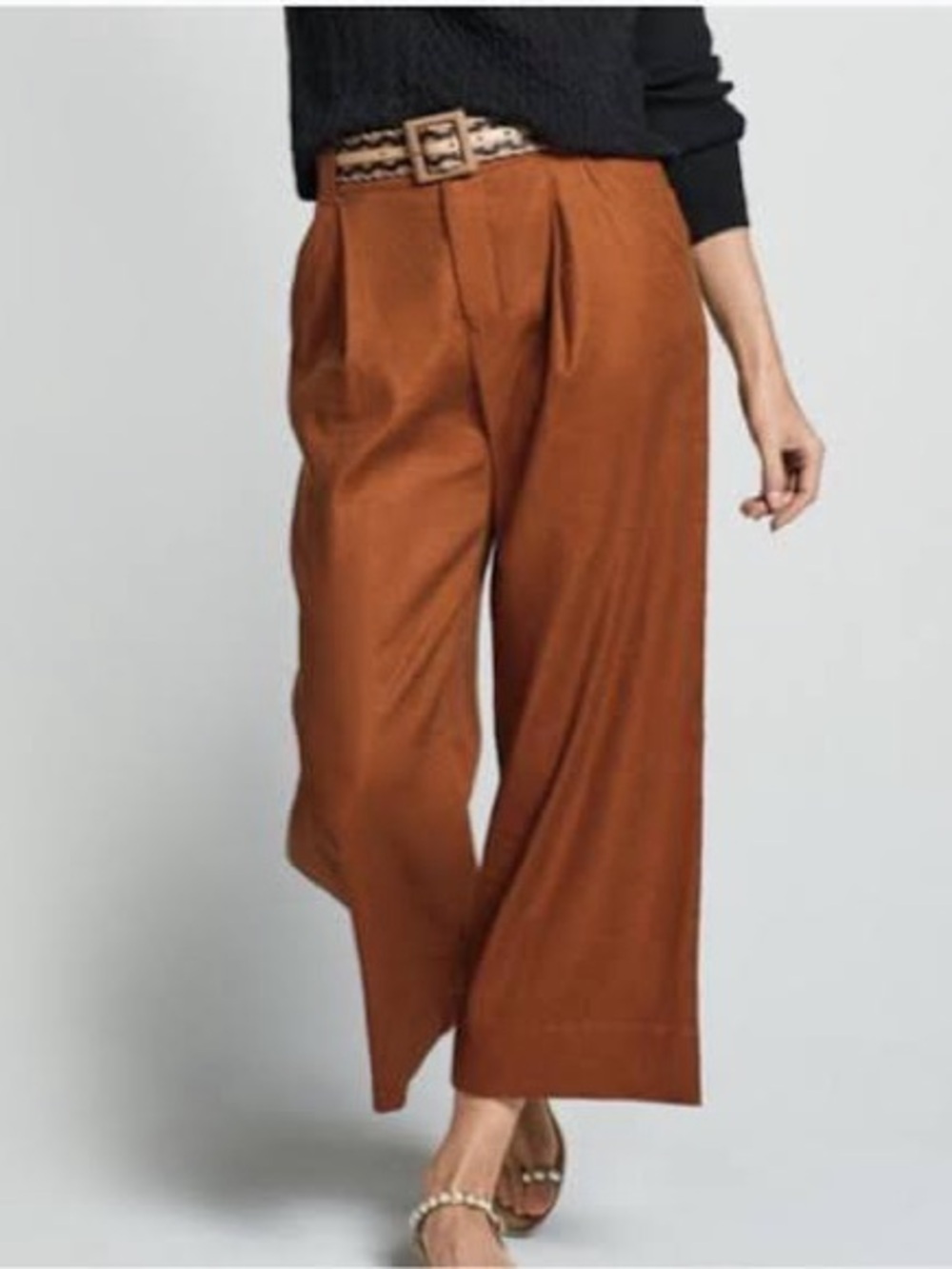CAbi Cruise Crop Wide-Leg High-Waist Pants in Rust Brown